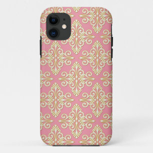 Pink and Yellow Girly Damask iPhone 11 Case