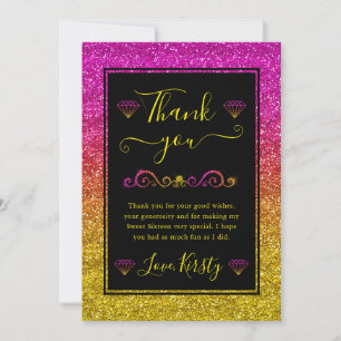 Pink and Yellow Gradient Glitter Birthday Thank You Card