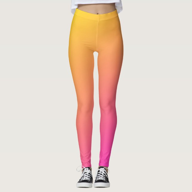 Pink and yellow gradient ombre Leggings (Front)