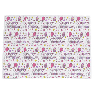 Pink and Yellow Happy Birthday Girl's  Large Gift Bag