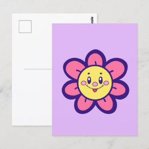Pink And Yellow Happy Flower Postcard
