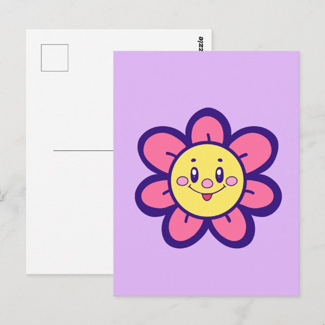 Pink And Yellow Happy Flower Postcard (Front/Back)