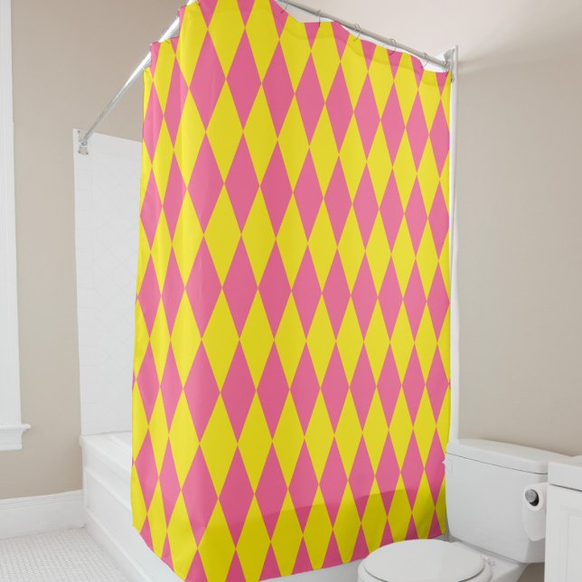 Pink and Yellow Harlequin Checkered Design  Shower Curtain (Creator Uploaded)