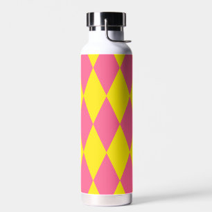 Pink and Yellow Harlequin Checkered Design Water Bottle