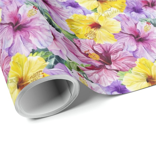 Pink and Yellow Hibiscus Flowers Floral Gift Wrap (Roll Corner)