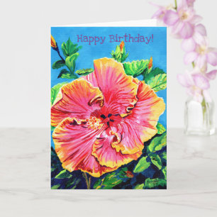 Pink and Yellow HibiscusHappy Birthday Card