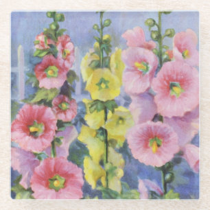 Pink and Yellow Hollyhock by Cargill, 1937 Glass Coaster