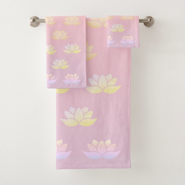 Pink and Yellow Lotus Fade Bath Towel Set (Insitu)