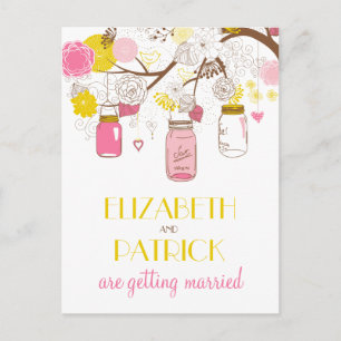 Pink and Yellow Mason Jars Save the Date Postcard