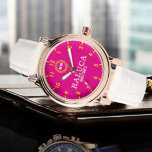 Pink and yellow minimal Monogram Name Watch<br><div class="desc">Pink and yellow Monogram Name This elegant Pink and yellow Monogram Name watch is decorated with an eggplant personalized with your name. You can easily change the name and delete the white numbers if you wish. What a wonderful gift for her - a bridesmaid, maid of honor, graduation, mother's day,...</div>