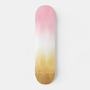 Pink and Yellow Painting Brush Strokes Modern Art  Skateboard