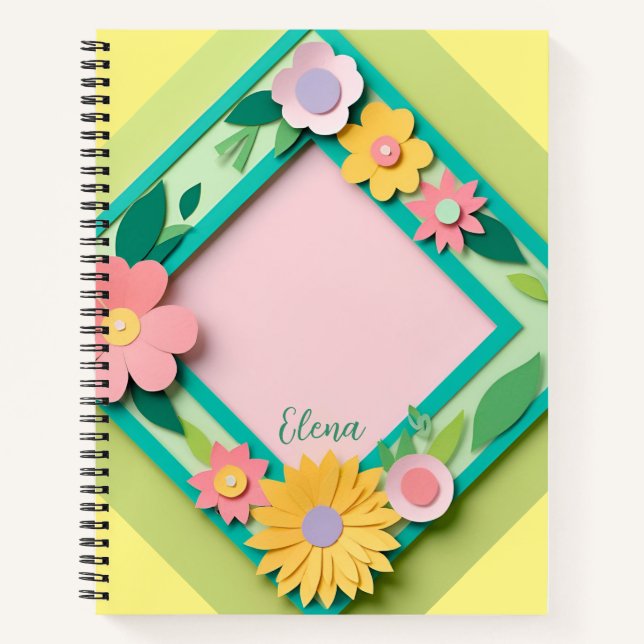 Pink and Yellow Paper Flowers Custom Notebook (Front)