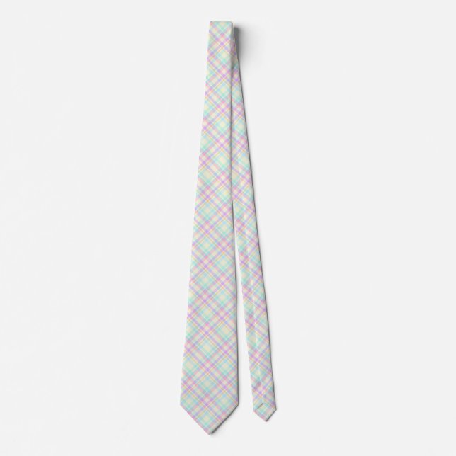Pink and Yellow Pastel Plaid Tie (Front)