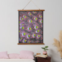 Pink and Yellow Peacock feathers Nature art