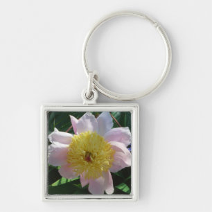 Pink and Yellow Peonies Beautiful Floral Key Ring