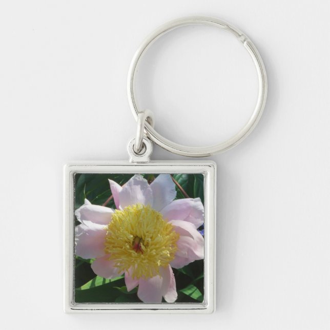 Pink and Yellow Peonies Beautiful Floral Key Ring (Front)
