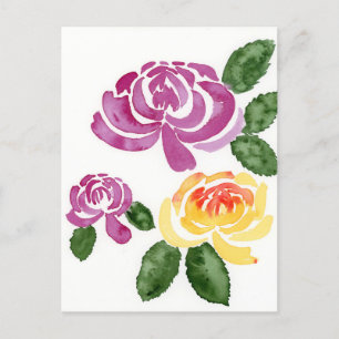 Pink and Yellow Peonies Flowers, Peony Postcard