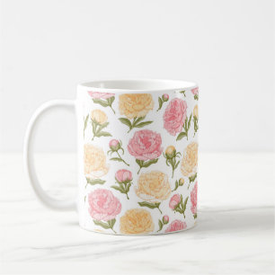 Pink and Yellow Peonies Sketch Coffee Mug
