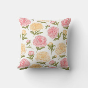Pink and Yellow Peonies Sketch Cushion