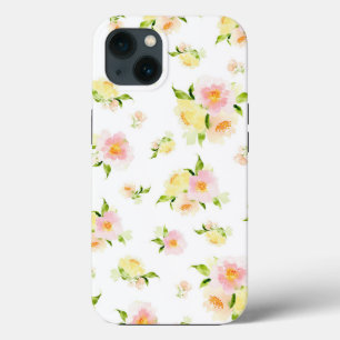 Pink and yellow peony floral watercolor iPhone 13 case