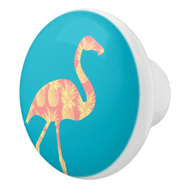 Pink and Yellow Pineapples Flamingo Ceramic Knob (Right)