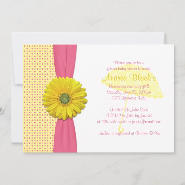 Pink and Yellow Polka Dots Baby Shower Invitation (Front)