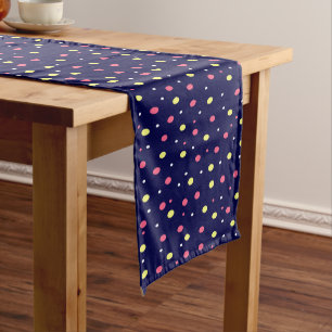 Pink and Yellow Polka Dots on Navy Blue Short Table Runner