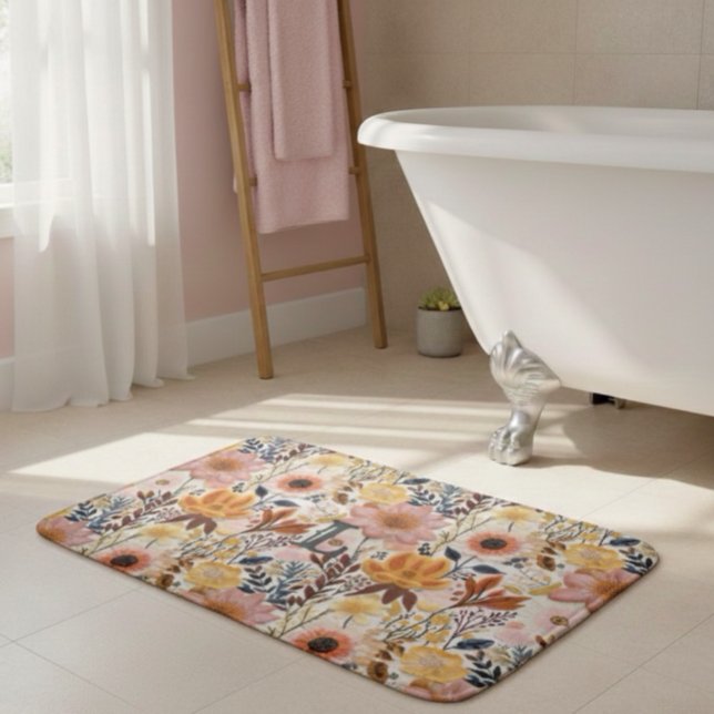 Pink and Yellow Pressed Flower Monogram Bath Mat (Creator Uploaded)