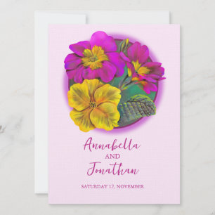 Pink and yellow primrose spring wedding invites