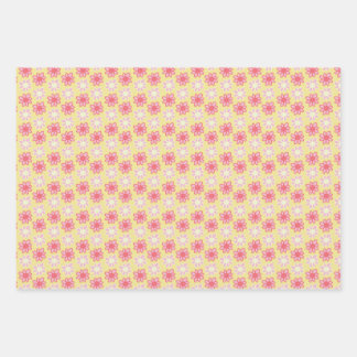 pink and yellow retro flower wrapping paper sheet