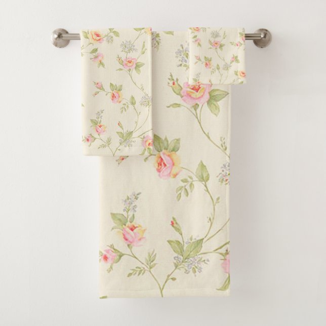 Pink and Yellow Roses Bath Towel Set (Insitu)