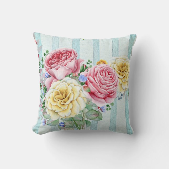 Pink And Yellow Roses Cushion (Front)