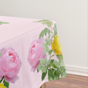 Pink and Yellow Roses Floral  Tablecloth