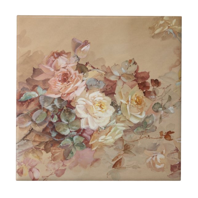 Pink and Yellow Roses – Franz Bischoff Tile (Front)
