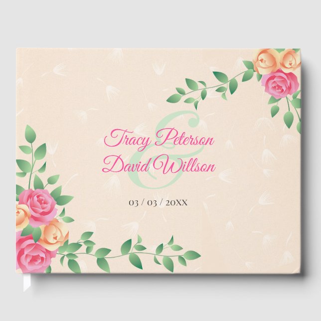 Pink And Yellow Roses Wreath Guest Book (Front)