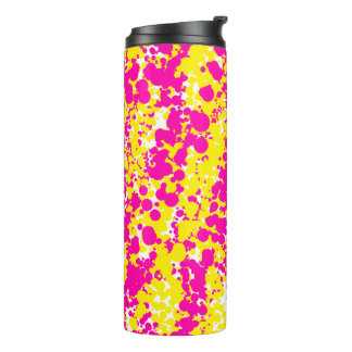 Pink and yellow spatter pattern thermal tumbler