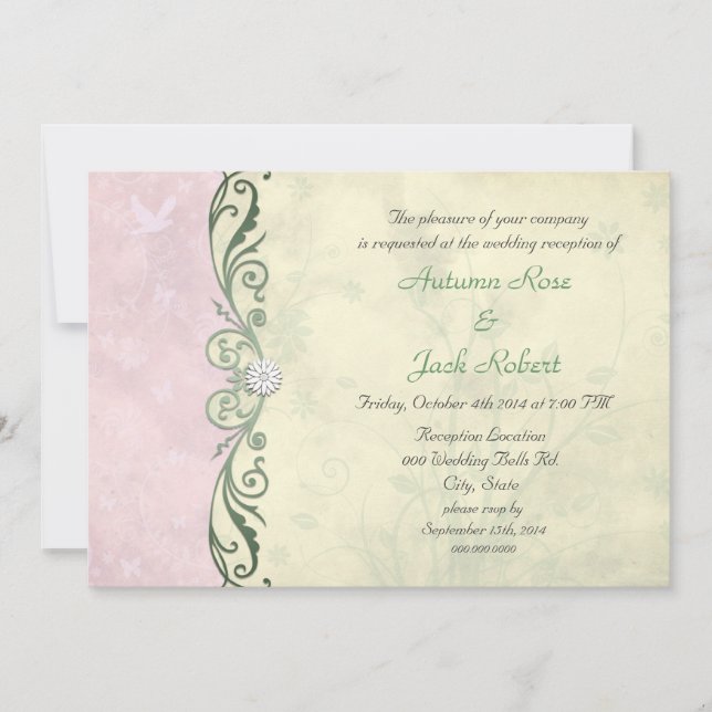 Pink and Yellow Spring Floral Wedding Reception Invitation (Front)