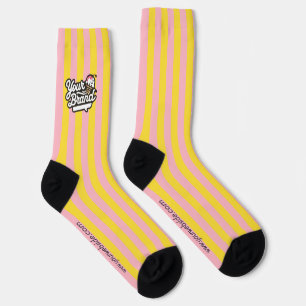 Pink and yellow striped business logo promotional socks