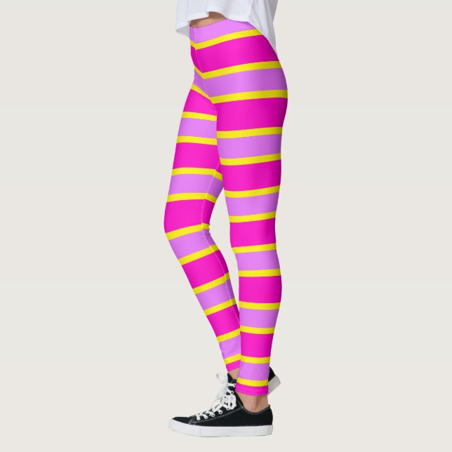 Pink and Yellow Stripes Banded Leggings (Left)