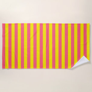 Pink and Yellow Stripes Design Beach Towel