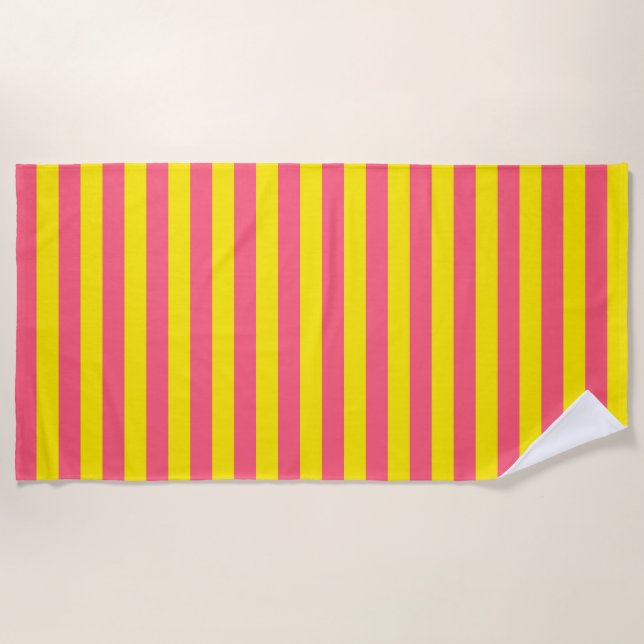 Pink and Yellow Stripes Design Beach Towel (Front)