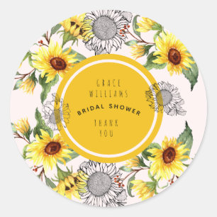 Pink and Yellow Sunflower Bridal Shower Thank You  Classic Round Sticker