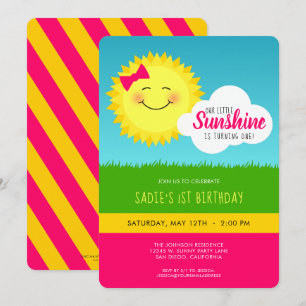 Pink and Yellow Sunshine Birthday Party Invitation