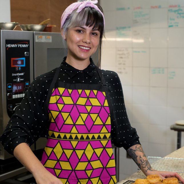 Pink and Yellow Triangles Pattern Apron (bright color apron)