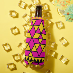 Pink and Yellow Triangles Pattern Bottle Cooler