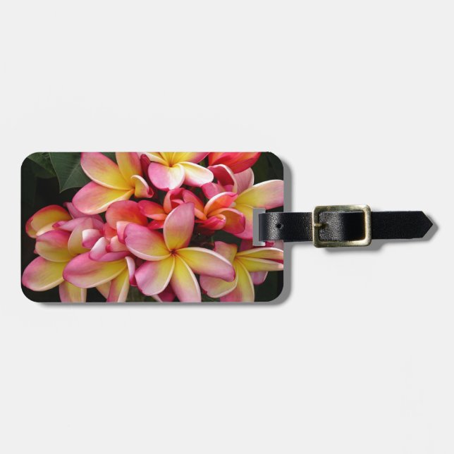 Pink and Yellow Tropical Plumeria Flowers Luggage Tag (Front Horizontal)