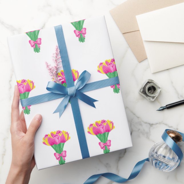 Pink and Yellow Tulip Bouquet Wrapping Paper (Gifting)