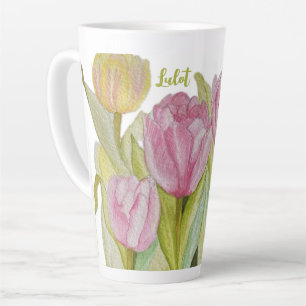 Pink and Yellow Tulip Latte Mug