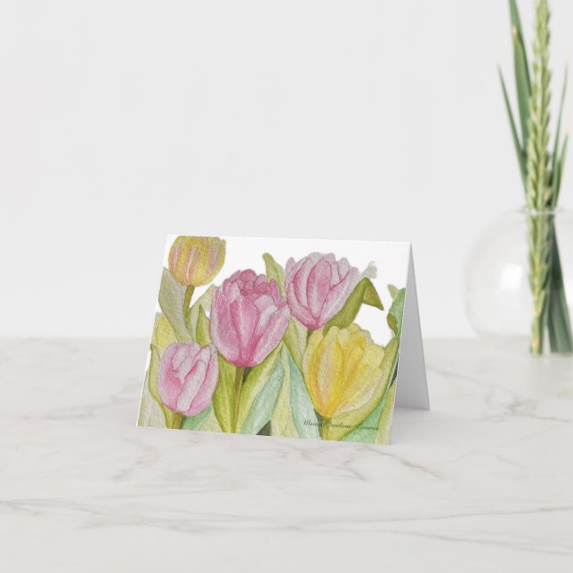 Pink and Yellow Tulip Note Card (Front)