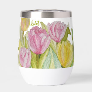 Pink and Yellow Tulip Water Bottle